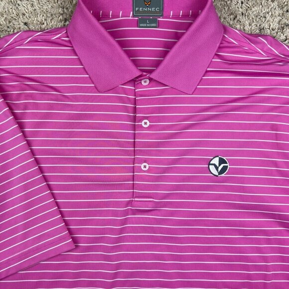 Fennec Pink Striped Polo Stretch Shirt Large Athletic Golfing Golf Club Logo - Picture 1 of 7